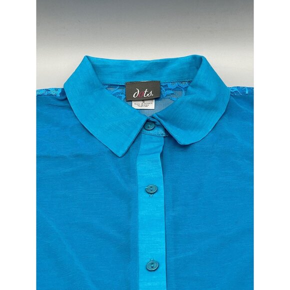 dots sleeveless shirt sheer collar polyester button down lace blue small READ - Picture 4 of 11